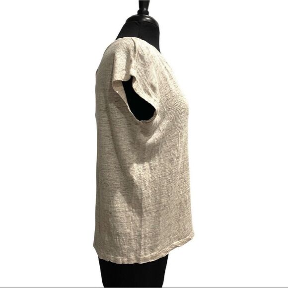 Tahari Tan Linen Space Dye Tuxedo Hem Short Sleeve Top Sz M - Picture 6 of 11